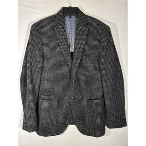 JKT New York Unstructured Blazer 42R Black/Blue Micro Houndstooth Wool Blend